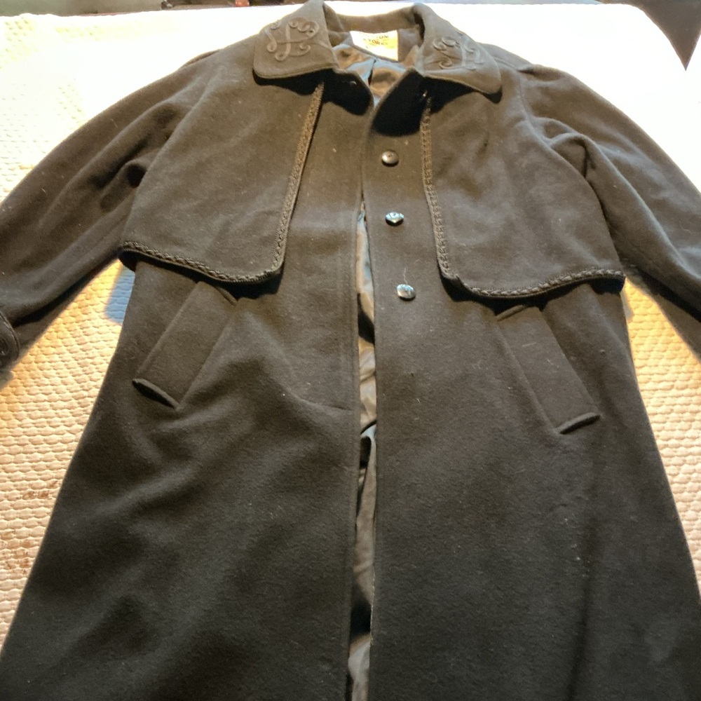 Preston & York Black Wool Pea Coat with Decorative Collar